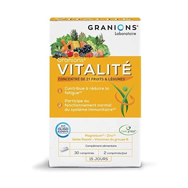 GRANIONS Vitalité - 30 Comprimés - 15 Jours - Complexe Breveté Oxxynea - Gelée Royale, Acérola, Vitamines du groupe B, Vitami