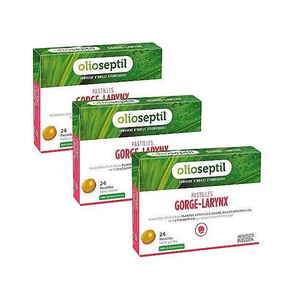 OLIOSEPTIL - Pastilles à Sucer Gorge-Larynx - Sans Sucres Ajoutés - Extraits de Plantes, Vitamine C, Cuivre et Huiles Essenti