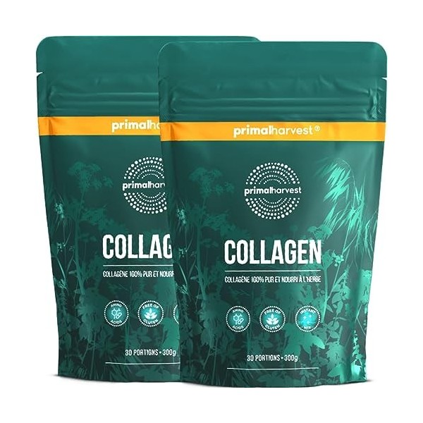 Primal Harvest® Collagen 60 portions – Poudre de collagène complexe bioactif – Alimentation durable en herbe – Hydrolysat d