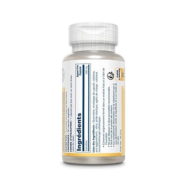 Solaray Quercétine 500mg | Pollens, Graminées & Rhume des Foins | Sans agrumes et sans OGM | 90 vegcaps