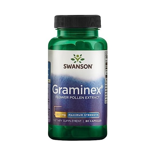 Swanson, Graminex Flower Pollen Extract Extrait de Pollen de Fleurs , 500mg, de Seigle, 60 Capsules, Hautement Dosé, Testé e