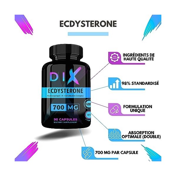 Beta-Ecdysterone 98% Pure | Absorption Optimal | 700MG | Qualité supérieure | 20-Hydroxy-Ecdystérone 20HE |GMP & HACCP|