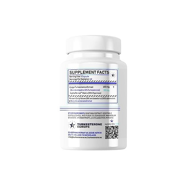 Turkesterone X 30% Complexe avec HydroPerine™ - 60 Gélules 600mg - Turkesterone Europe®