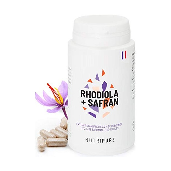 NUTRIPURE - RHODIOLA ROSEA + SAFRAN BIO - Amélioration Endurance - Stabilité Émotionnelle - Humeur Positive - Concentration -