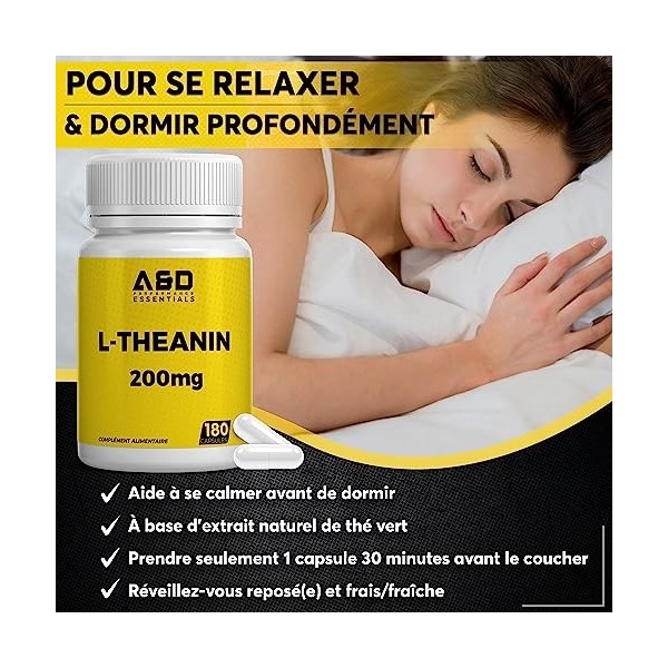 L Théanine Capsules à haute dose de 400 mg par portion pour une meilleure concentration, sommeil et détente | 400 mg x 180 | 