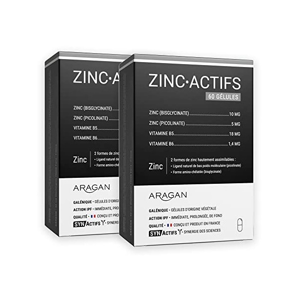 ARAGAN - Synactifs - Zincactifs - Complément Alimentaire Immunité et Peau - Zinc, Vitamines B5 et B6-120 gélules - 2 mois de 