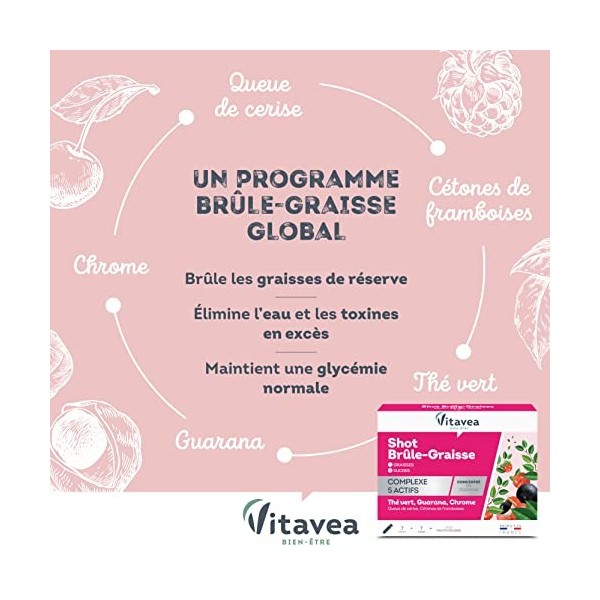 Vitavea Bien-être - Complexe 5 actifs - Complément Alimentaire concentré - Queue de Cerise, Thé Vert, Guarana, Chrome - 7 Sho