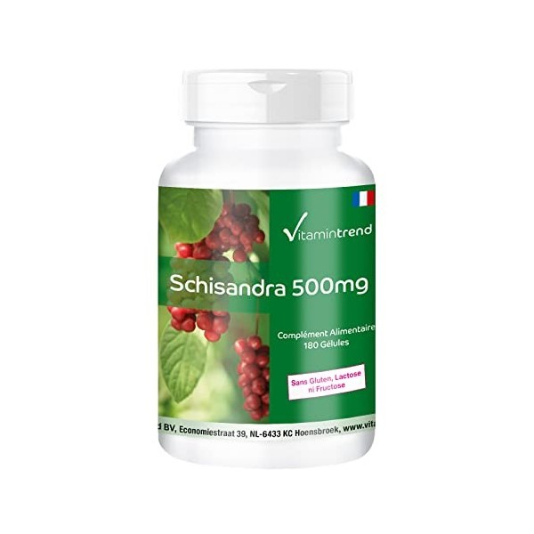 Gélules de Schisandra chinensis - 500mg par gélule - 180 gélules végétaliennes - Haute dose - ! POUR 6 MOIS ! | Vitamintrend®