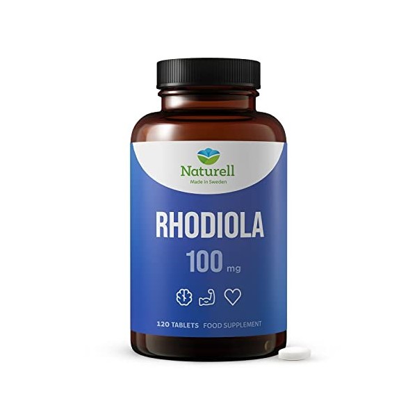 Rhodiola Rosea 100mg Naturell – plus vitamines B1, B2, B3 et B5, B6 – haute dose – 120 comprimés – fabriqué en Suède