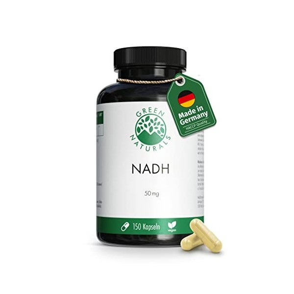 NADH 50 mg - 150 gélules de fabrication allemande - 100% Végétalien - Green Naturals