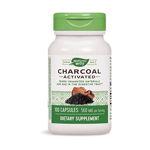 Natures Way Charbon actif, 280  MG 100  capsules 