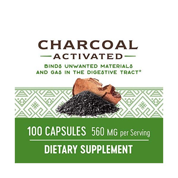 Natures Way Charbon actif, 280  MG 100  capsules 