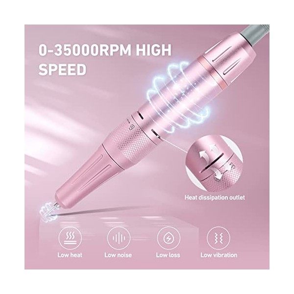 BOLASEN Ponceuse pour Ongles Professionnel, Rechargeable 35000 RPM Ponceuse Ongle pour Manucure, Portable Ponceuse à Ongles a