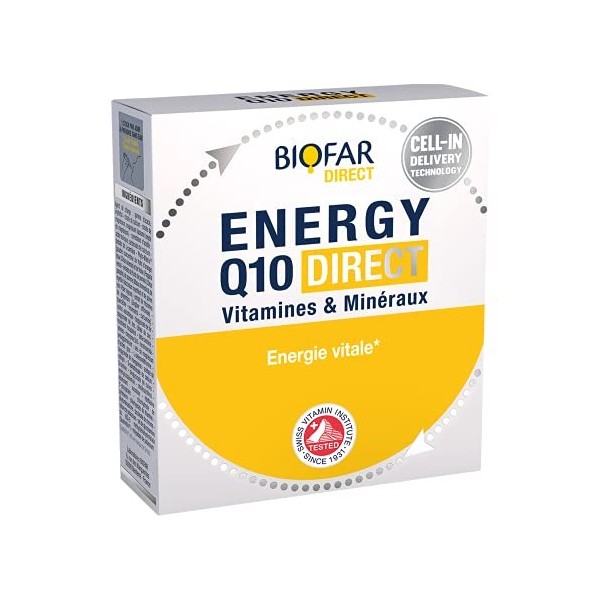 BIOFAR – ENERGY Q10 DIRECT - Multi-Vitamine et Minéraux – Energie et Vitalité - Goût Fruité - Sans Sucre ni Colorant Artifici