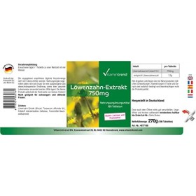 Extrait de Pissenlit 750mg - 10 fois plus concentré – Dent de Lion - 180 comprimés - ! POUR 6 MOIS ! | Vitamintrend®