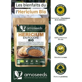 Hericium Lion’s mane en Poudre Bio 50G | Slovénie | Concentration, Mémoire, Détente, Antioxydant | Qualité Supérieure