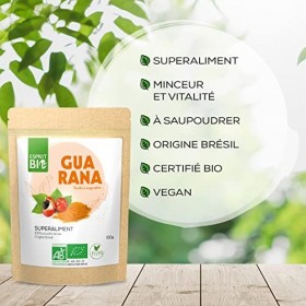 ESPRIT BIO – POUDRE DE GUARANA BIO 100g – Superaliment – Minceur et Vitalité – Mélanger ou Saupoudrer – 100 Pourcent Bio et V