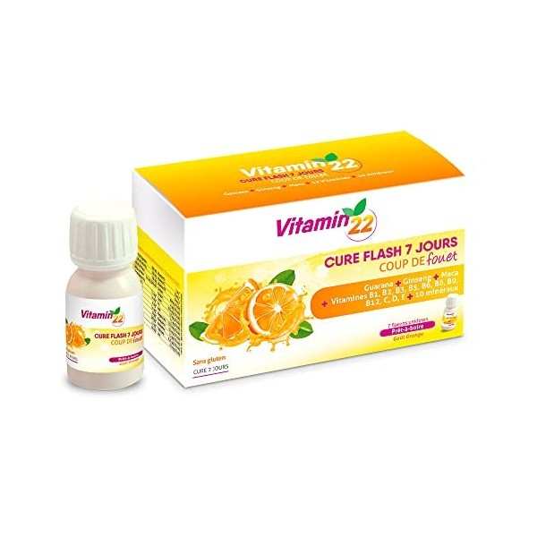 VITAMIN22 - Cure Flash 7 jours - Effet Coup de fouet - Vitalité et tonus - Sans gluten - Fabriqué en France - Cure de 7 j - 