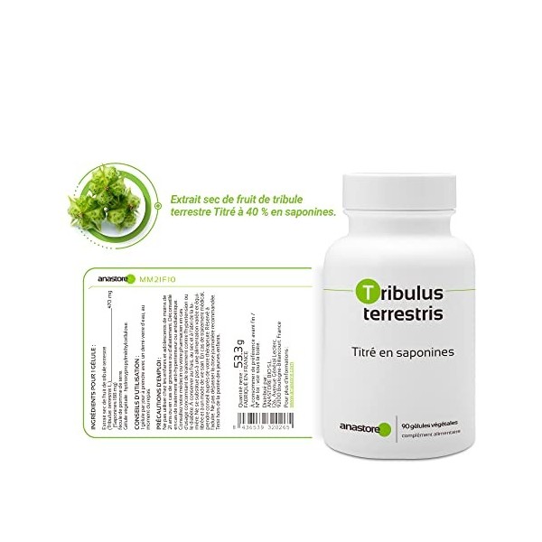 TRIBULUS TERRESTRIS * 470 mg / 90 gélules * Titré à 40% min. en saponines * Energie, Performances sportives, Vitalité