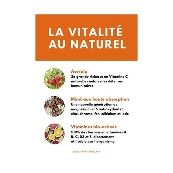 FORMULE FORME et VITALITÉ | Multivitamines et Minéraux haute absorption | Acérola 100% naturel | 100% des apports en Vitamine