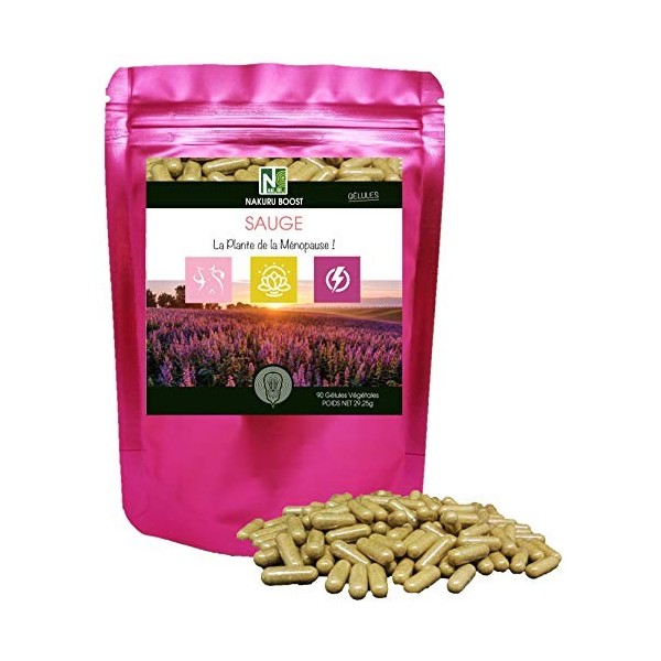 NAKURU | Sauge | Gamme Boost | Fabriqué en France | "La Plante de la Ménopause !" | 90 Gélules de 325mg / Poids Net: 29,25g 