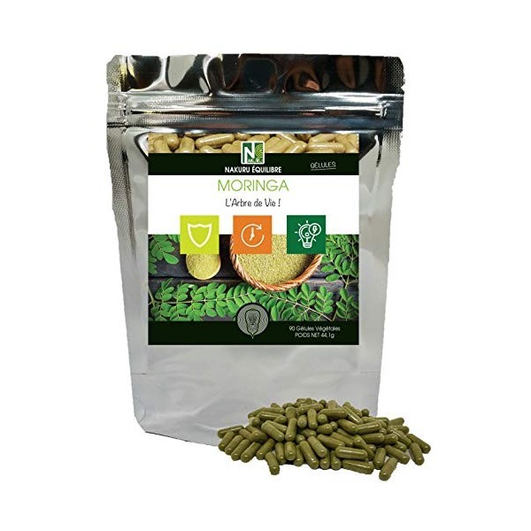 NAKURU | Moringa | Gamme Équilibre | Fabriqué en France / "LArbre de Vie !" | 90 Gélules Végétales de 490mg / Poids Net: 44