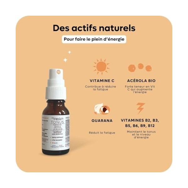 Spray Tonus | Vitamine C, Acérola, Guarana | 15ml | 20 jours | Complément Alimentaire | Goût Agrume | Action Rapide | Phytoth