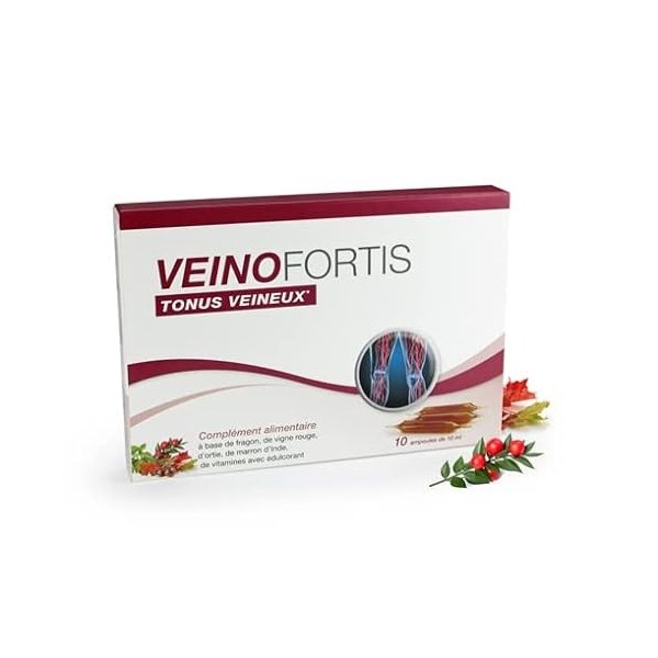 Veinofortis - Stimule le tonus veineux, circulation - Formule à base de vigne rouge, marron dInde, fragon, ortie et vitamine