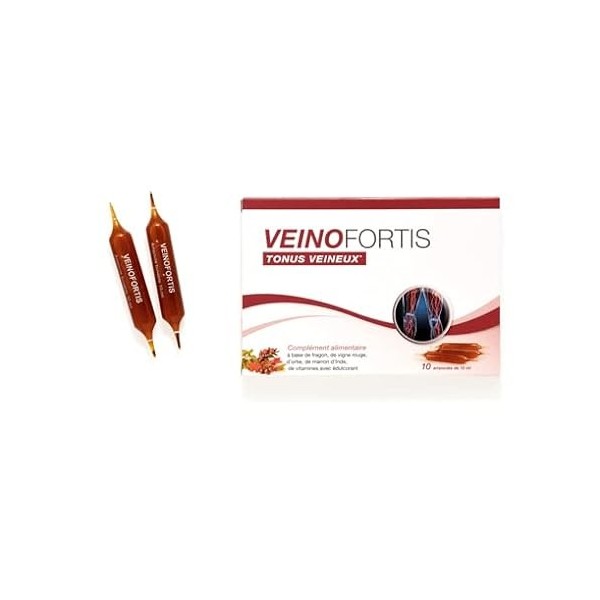 Veinofortis - Stimule le tonus veineux, circulation - Formule à base de vigne rouge, marron dInde, fragon, ortie et vitamine