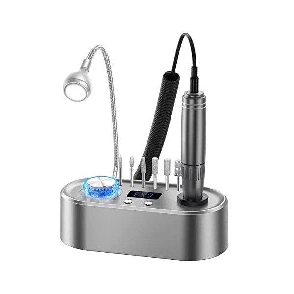 Delanie Ponceuse pour Ongles Professionnelle 40000 RPM, Lime a Ongle Electrique avec Lampe LED USB et 6 Embouts, Ponceuse à O