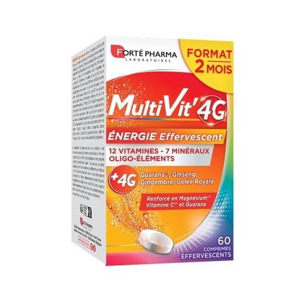 Forté Pharma - Multivit 4G Energie Effervescent | Complément Alimentaire Forme et Tonus, Fatigue - Vitamine C, Vitamine D, G