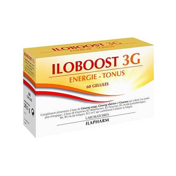 Laboratoires Ilapharm - ILOBOOST 3G - Effet coup de fouet - Tonus & vitalité - Boîte de 60 gélules