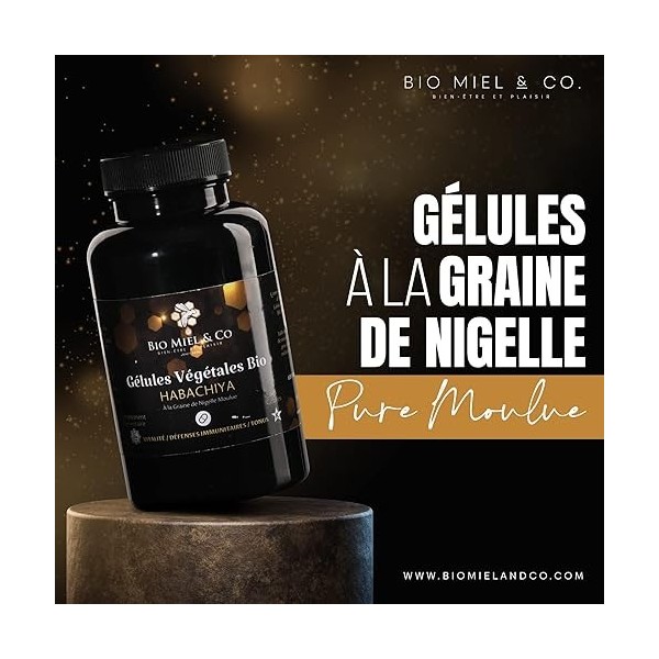 Gélules à la Graine De Nigelle Pure Et Moulue - BIO MIEL & CO - Énergie Et Bien-Être - 60 Gélules HPMC 100% Végétales