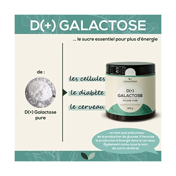 D-Galactose | Poudre 500 g | Sucre mucilage | Qualité autrichienne | Végétarien | Pureté 99% | Haute qualité | Sanutrition