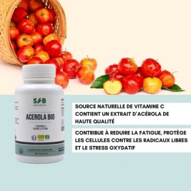 SFB Laboratoires - Acerola Bio - Riche en Vitamine C et Vitamines - Réduit la Fatigue - 60 comprimés