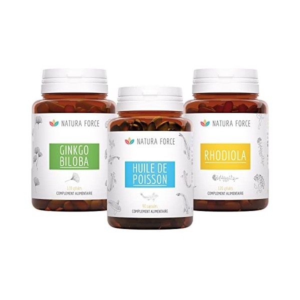 NATURA FORCE - Pack Mémoire-Concentration - Compléments Alimentaires dHuile de Poisson, de Ginseng Rouge & de Rhodiola pour 