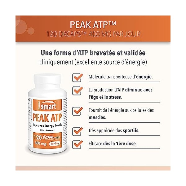 Peak ATP adénosine triphosphate - Aide à Réduire la Fatigue et Augmenter la Force - Boost d’Energie - Une Forme d’ATP Breve