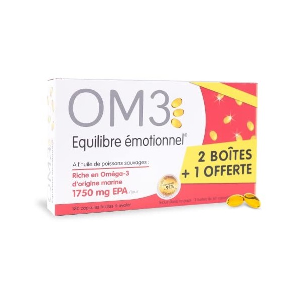 OM3 - Équilibre Émotionnel Formule Originale - Huile de poissons concentrée à 91% dOméga-3-Format économique -3x60 capsules