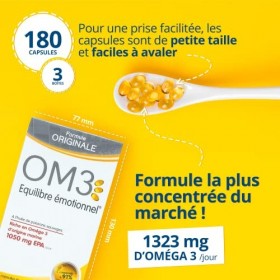 OM3 - Équilibre Émotionnel Formule Originale - Huile de poissons concentrée à 91% dOméga-3-Format économique -3x60 capsules