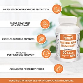 Ornithine Alpha Ketoglutarate OKG 1000 mg - Accroît la Production d’Hormones de Croissance - Contribue à la Synthèse Protéi