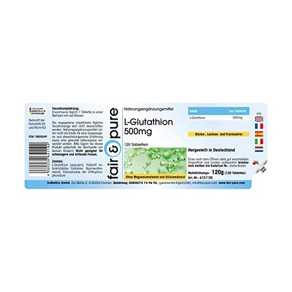 Fair & Pure® - L-glutathion 500mg - réduit - végan - 120 comprimés