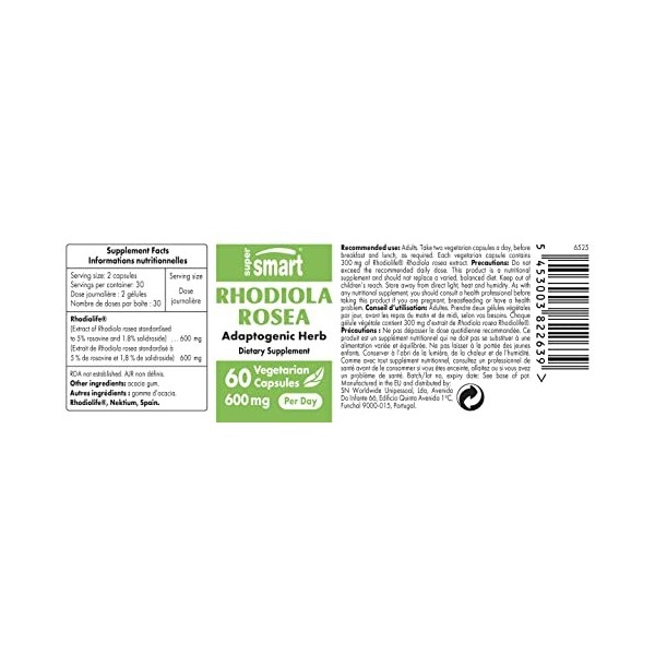 Rhodiola rosea - Extrait Supérieur de Rhodiole - Anti Stress - Améliore l’endurance physique - 100% Rhodiola - Complément ali