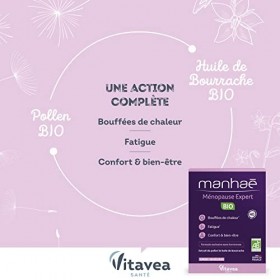 Manhaé - Ménopause Expert BIO - Complément alimentaire ménopause sans hormones - Bouffées de chaleur, fatigue, bien-être - Po