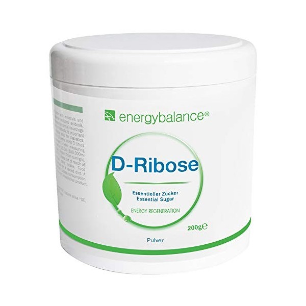 D-Ribose Sucre Essentiel en Poudre - Végétalien - Sans Gluten - Sans OGM - Fatigue - Rendement - 200g