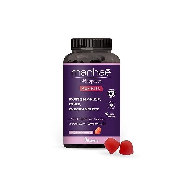 Manhaé - Ménopause Gummies - Complément alimentaire ménopause sans hormones - Bouffées de chaleur, fatigue, bien-être - Polle