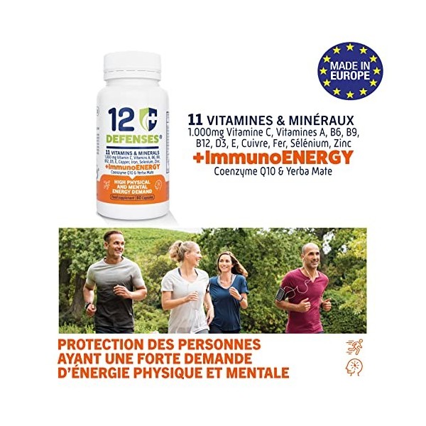 Multivitamines pour la FATIGUE avec Coenzyme Q10 et Yerba Mate - ÉNERGIE physique et mentale - Défenses immunitaires - 60 Cap