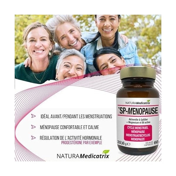 SP-Menopause : 60 gélules capsules, Confort féminin avant/pendant le cycle menstruel & dès les premiers signes de la ménopaus