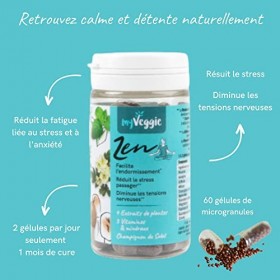 myVeggie - Zen - Anti-Stress, Anxiété, Fatigue Mentale, Relaxant, Apaisant, Équilibre Emotionnel, Endormissement - Extraits D