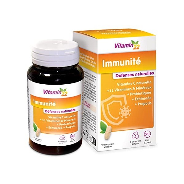 VITAMIN 22 - IMMUNITE - Vitamines, minéraux, Echinacée & Propolis - Contribue à renforcer les défenses immunitaire & à réduir