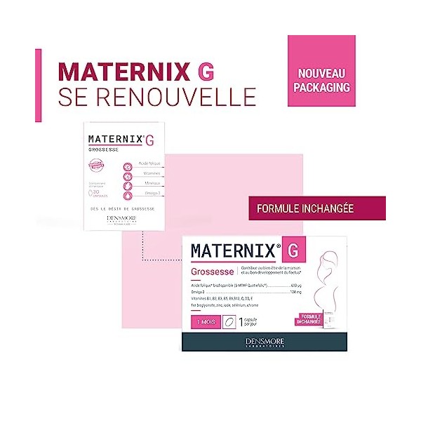 Densmore - MATERNIX G Vitamines Grossesse - Complément Alimentaire Acide Folique Grossesse - Spécifique femme enceinte - Fati